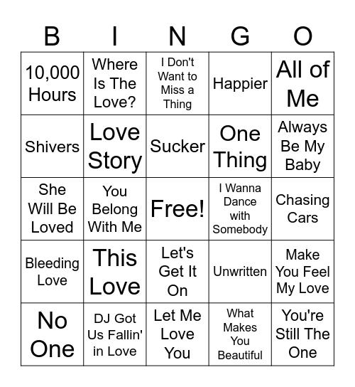 Valentine's Day Music Bingo Card