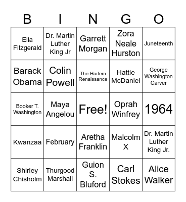 Black History Bingo Card