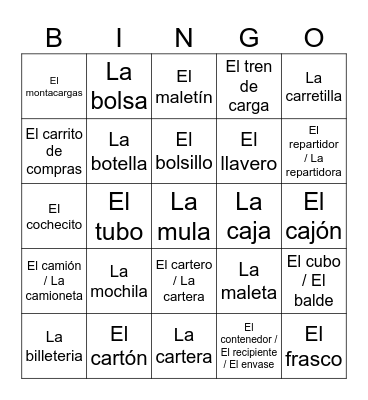 Cosas Que Llevan Cosas Bingo Card