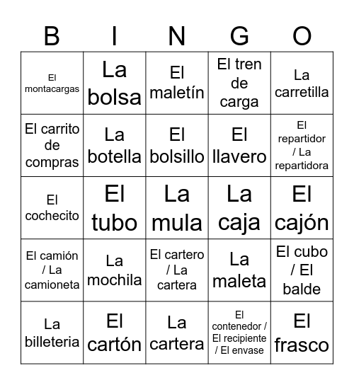 Cosas Que Llevan Cosas Bingo Card