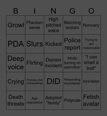 Proximity chat Bingo Card