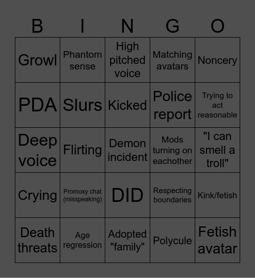 Proximity chat Bingo Card
