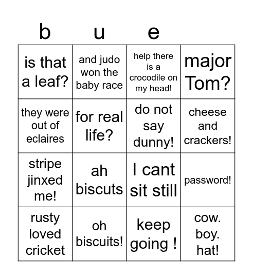 bluey quotes Bingo Card