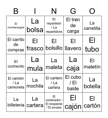 Cosas Que Llevan Cosas Bingo Card