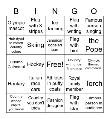 Winter Olympics Bingo Card