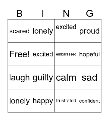 Emotions Bingo Card
