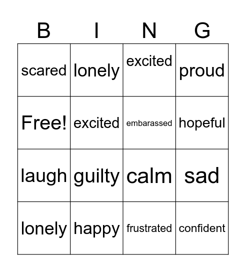 Emotions Bingo Card