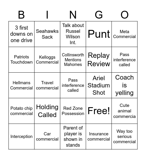 Wing Bash Bingo Card