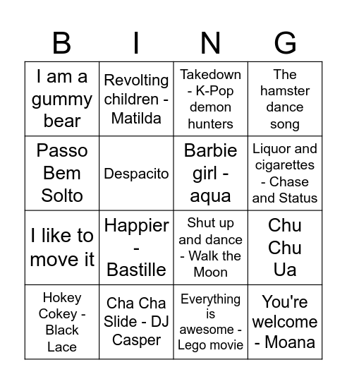 Round 1 - Kids Rule Round Bingo Card