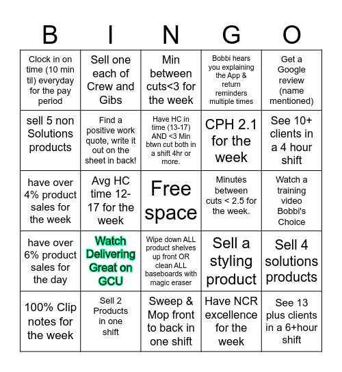 Creat Clips Bingo Card
