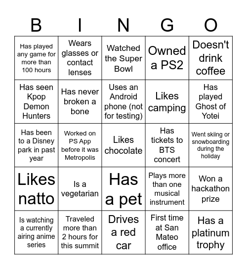 Mobile Summit Bingo Card