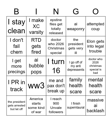 2026 predictions Bingo Card