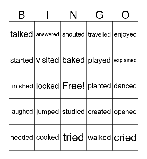 Inflection ending -ED BINGO Card