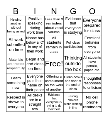 Best Behavior Bingo Card