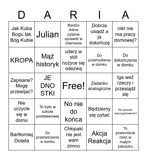 dareczka Bingo Card
