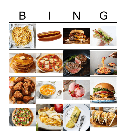 US Restaurant Menu 16 Bingo Card