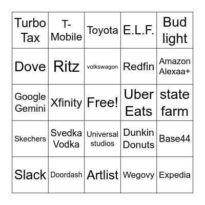 SuperBowl BINGO Card