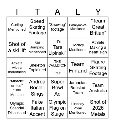2026 Cortina Opening Ceremonies Bingo Card