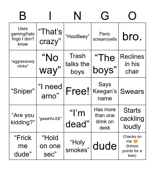 Colton Gaming Bingo Card