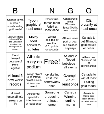 Milano Cortina 2026 Bingo Card