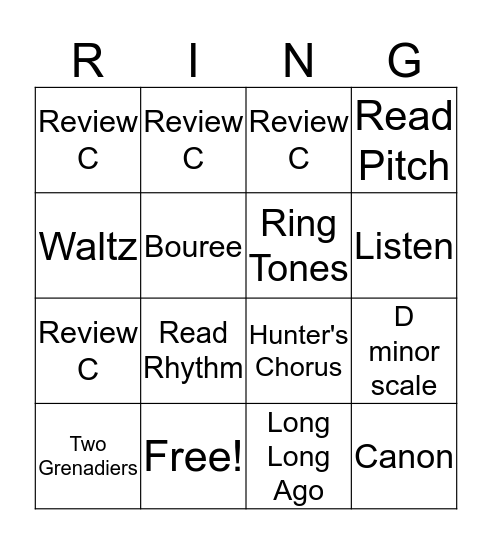 Violin Bingo Jan 4-10 Bingo Card