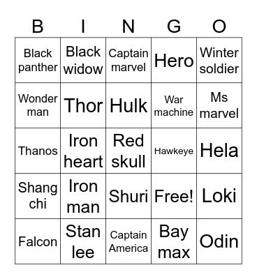 Marvel Bingo Card