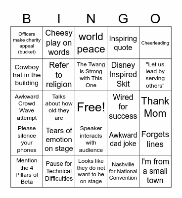General Session Bingo Card