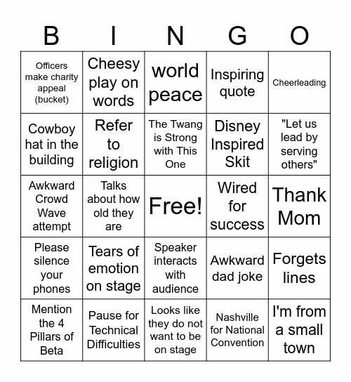 General Session Bingo Card