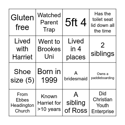 Harriet's hen do! Bingo Card