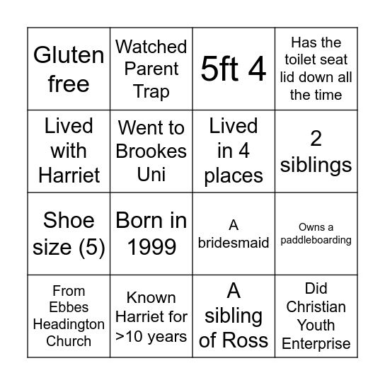 Harriet's hen do! Bingo Card