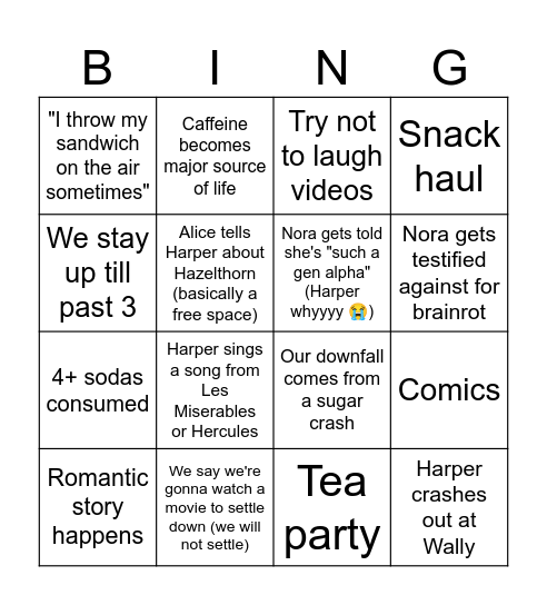 SLEEPOVER BINGO Card
