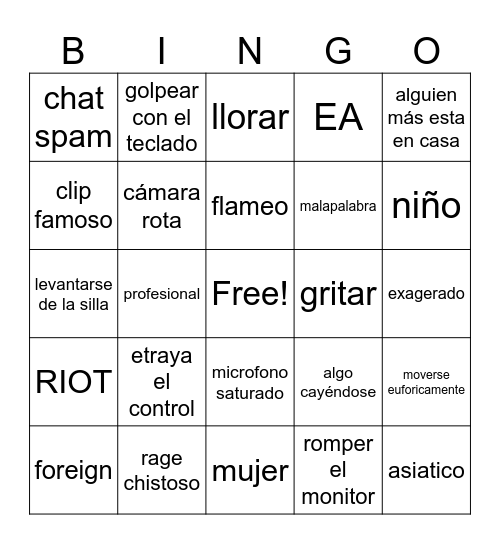 gamer rage bingo Card
