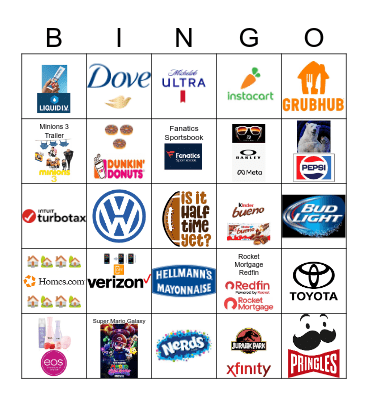 2026 Super Bowl Commercials Bingo Card