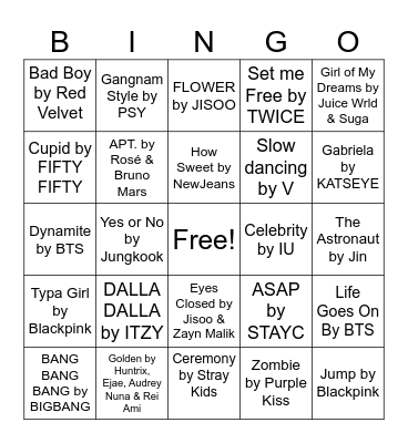 K-POP Playlist Bingo Card