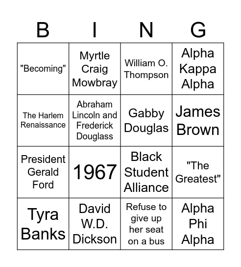 BHM Trivia Bingo Card