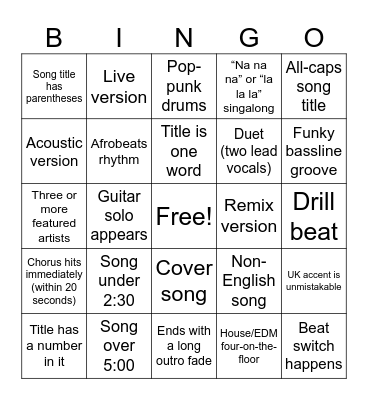 Untitled Bingo Card