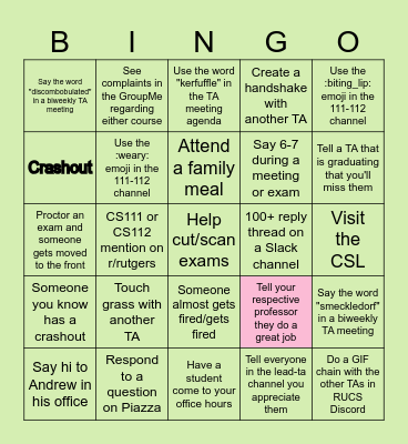 TA Bingo SP26 Bingo Card
