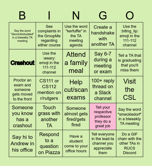 TA Bingo SP26 Bingo Card