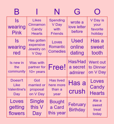 Valentine's Bingo for Seniors Bingo Card