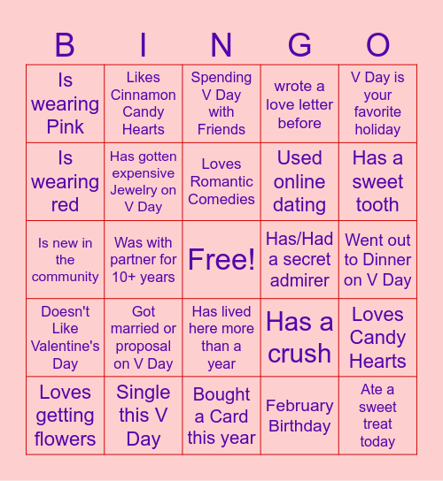 Valentine's Bingo for Seniors Bingo Card