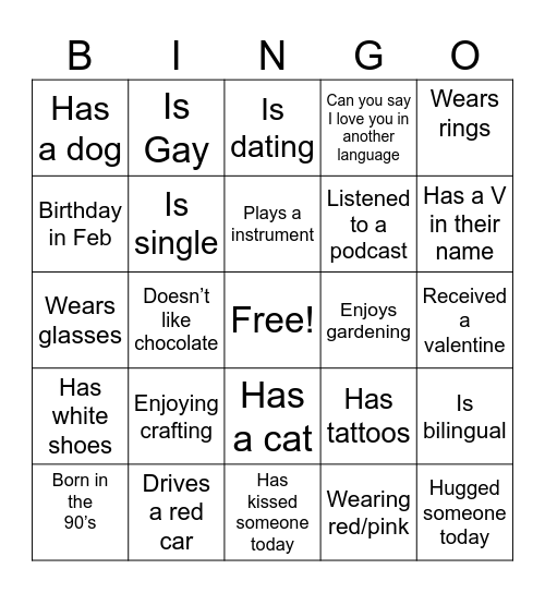 Valentines Bingo Card