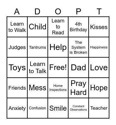 Adoption Bingo Card