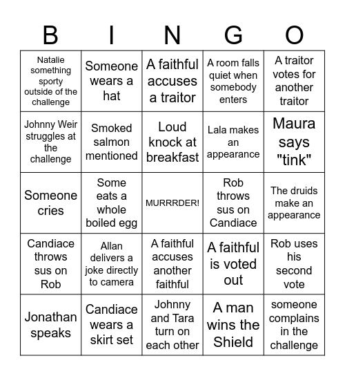 The Traitors S4E8 Bingo Card