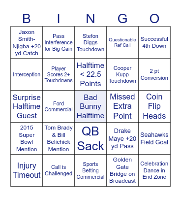 Super Bowl LX Bingo Card