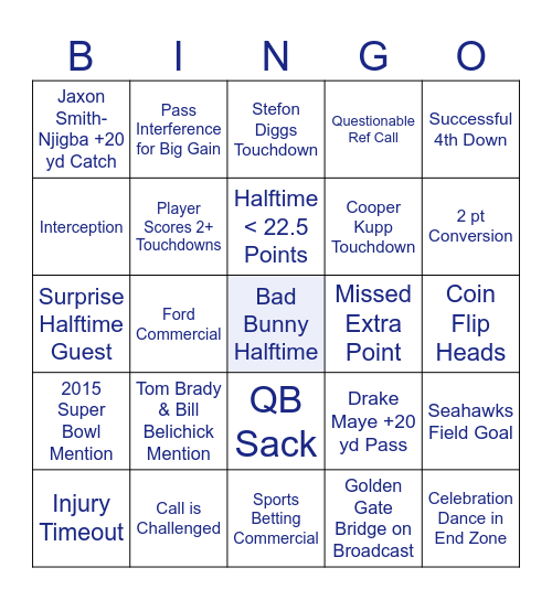 Super Bowl LX Bingo Card