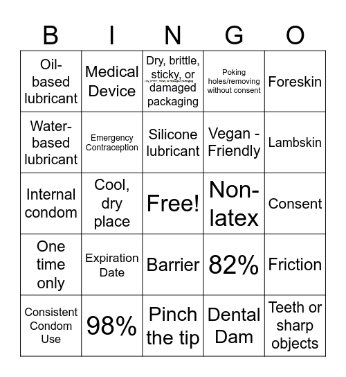Condom Bingo Card