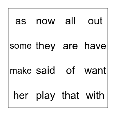 Heart Word Bingo Card