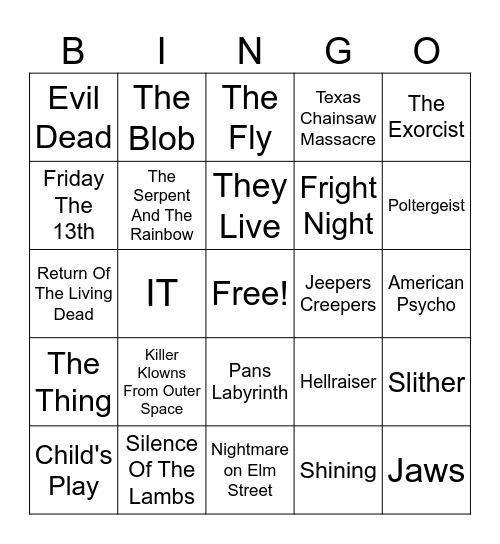 Fright Night Bingo Card