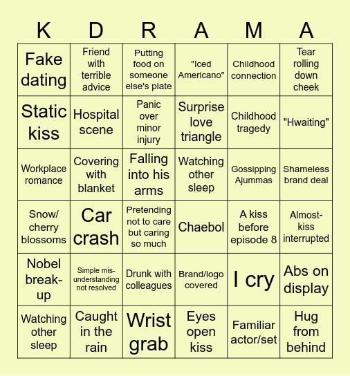 K Drama Bingo Card