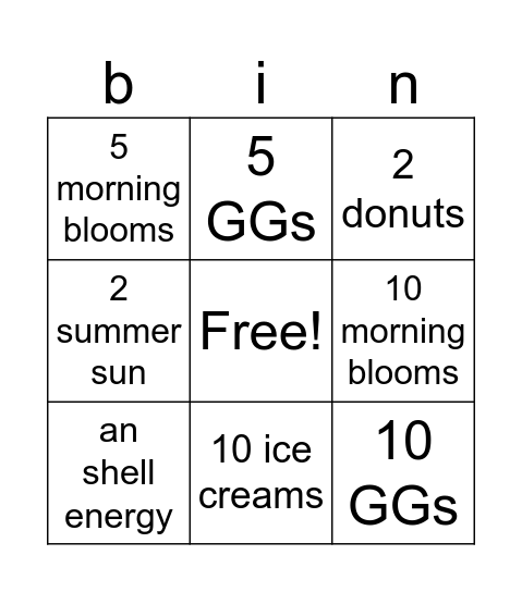 Summer Bingo Card
